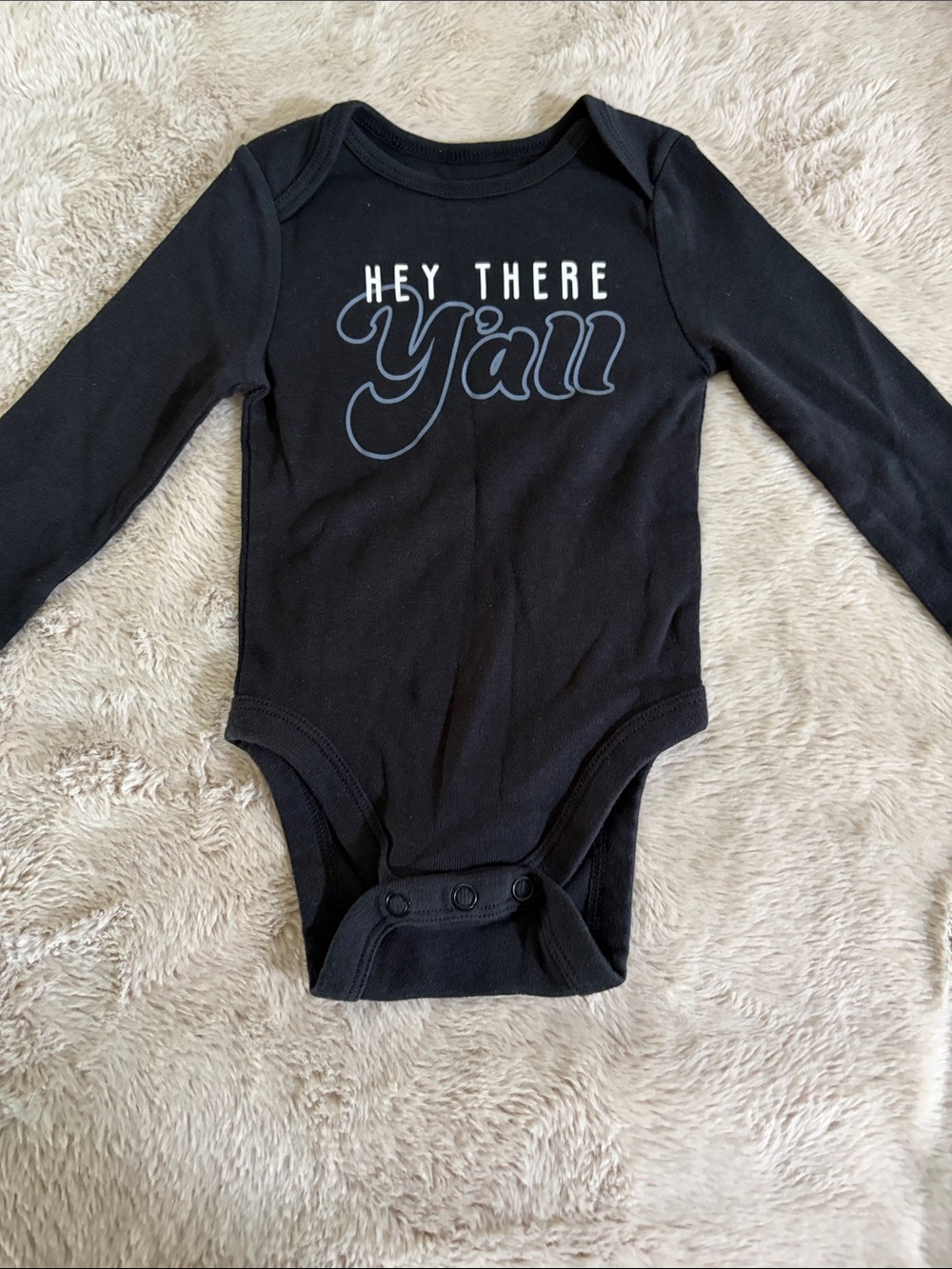 jumping beans Black Long-Sleeve One-Piece with "Hey There Y'all" Graphic